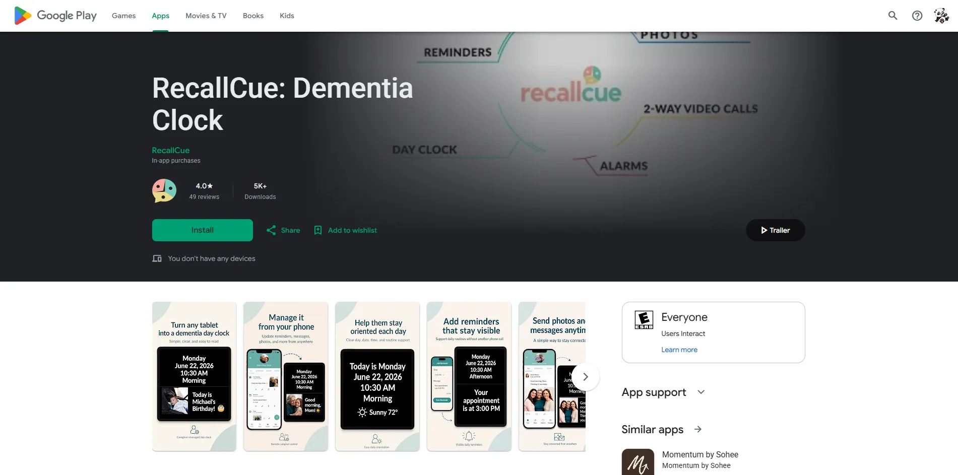 Project_ScreenShot_RecallCue: Dementia Clock